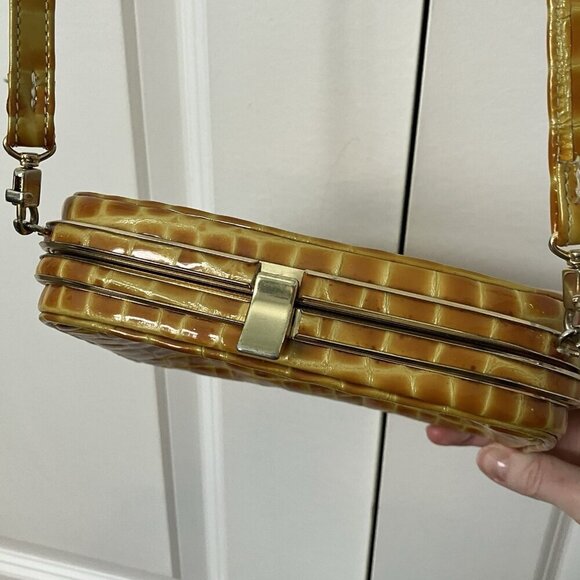 Vintage Ro-El Faux Croc Leather Crossbody Bag Shoulder Purse Yellow Hinged - Picture 10 of 16
